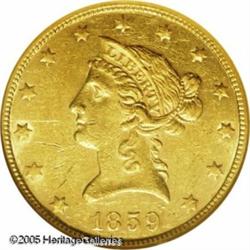 1859 $10  AU55 NGC. The 1859 is a rare issue with o
