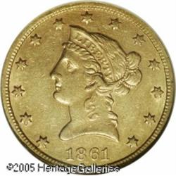 1861-S $10  AU55 NGC. A solid coin for the grade wi