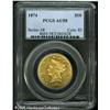 Image 1 : 1874 $10  AU58 PCGS. Peach-gold patina with ample r