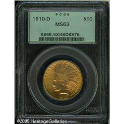 1910-D $10  MS63 PCGS. Well struck with bright, sat