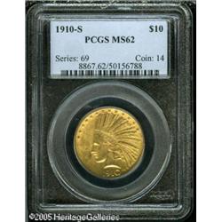 1910-S $10  MS62 PCGS. Sharply struck with rich, "o