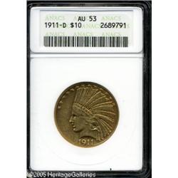 1911-D $10  AU53 ANACS. A scarce issue with the low