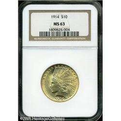 1914 $10  MS63 NGC. Yellow-gold, lustrous surfaces