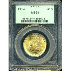 1914 $10  MS64 PCGS. Bright, peach-gold patina cove