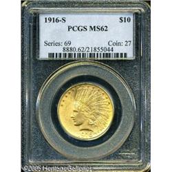 1916-S $10  MS62 PCGS. Well struck, with apricot-go