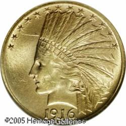 1916-S $10  MS63 NGC. This coin has frosty mint lus