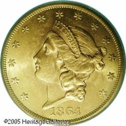 1864 $20  MS61 PCGS. A lustrous and sharply struck