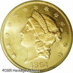 1864 $20  MS61 PCGS. Nearly every 1864 Double Eagle