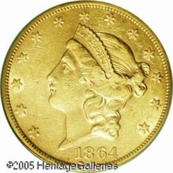 1864-S $20  AU53 PCGS. Abundant remaining luster wi