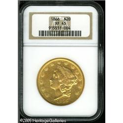 1866 $20  XF45 NGC. This honey-gold piece is attrac