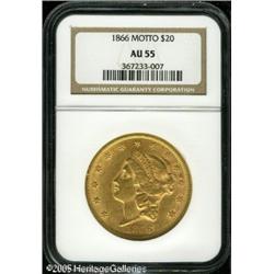 1866 $20  AU55 NGC. Lustrous and predominately well