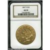 Image 1 : 1867-S $20  AU50 NGC. Very scarce in all grades, th
