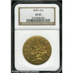 1868-S $20  XF45 NGC. A slightly scarcer Type Two,