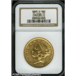 1868-S $20  AU53 NGC. The bright yellow-gold surfac