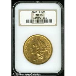1868-S $20  AU55 NGC. This coin has the usual numer