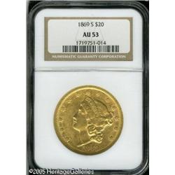 1869-S $20  AU53 NGC. Typically struck, particularl