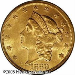 1869-S $20  AU58 PCGS. A conditionally challenging