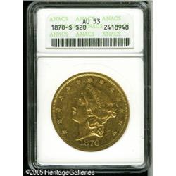 1870-S $20  AU53 ANACS. A well struck, semi-proofli