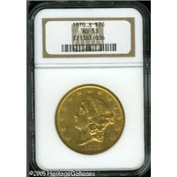 1870-S $20  AU53 NGC. Well struck and still fully d