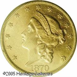 1870-S $20  AU58 PCGS. Moderately abraded and with