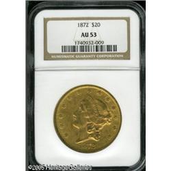 1872 $20  AU53 NGC. A slightly scarcer Type Two dou