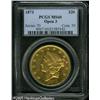 Image 1 : 1873 $20  Open 3 MS60 PCGS. The glittering, frosty