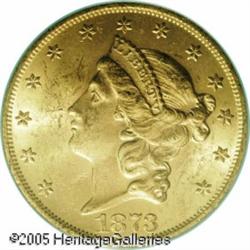 1873 $20  Open 3 MS62 PCGS. Flashy and lustrous wit