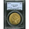 Image 1 : 1873-S $20  Open 3 AU50 PCGS. The Open 3 S-mint twe