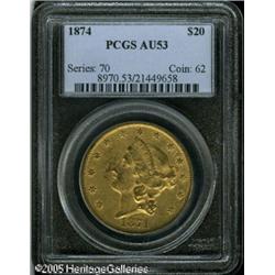 1874 $20  AU53 PCGS. An underrated date that is oft