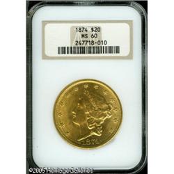 1874 $20  MS60 NGC. Sharply struck with frosty lust