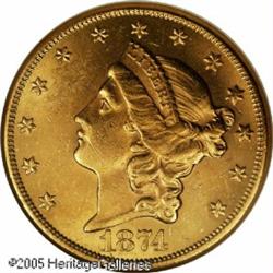 1874-CC $20  MS61 NGC. Both sides of this elusive M