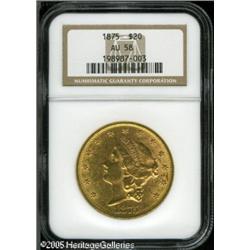 1875 $20  AU58 NGC. Rather extensively abraded but