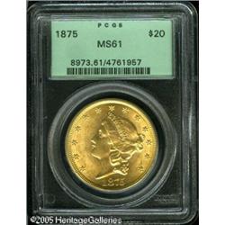 1875 $20  MS61 PCGS. This stunner has rich yellow-g