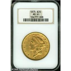 1875 $20  MS61 NGC. Attractive for the grade with b