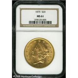 1875 $20  MS61 NGC. Several light abrasions interru