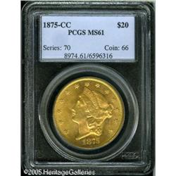 1875-CC $20  MS61 PCGS. A lustrous Carson City Twen