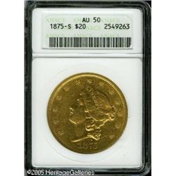 1875-S $20  AU50 ANACS. Well struck and highly lust