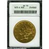 Image 1 : 1875-S $20  AU50 ANACS. Well struck and highly lust