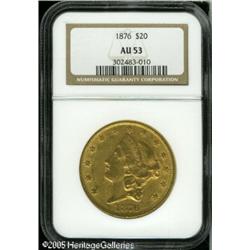 1876 $20  AU53 NGC. Original surfaces with noticeab