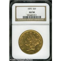 1876 $20  AU58 NGC. Well struck and minimally worn