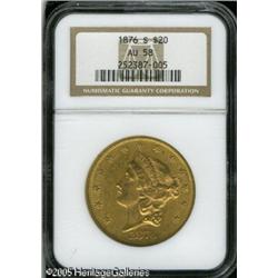 1876-S $20  AU58 NGC. Well detailed with pink and g