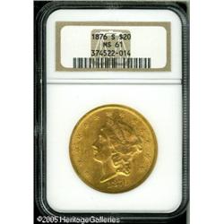 1876-S $20  MS61 NGC. Lustrous with well struck sur