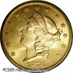 1876-S $20  MS62 PCGS. Luscious pink and yellow-gol