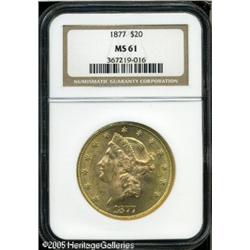 1877 $20  MS61 NGC. Frosty and attractive with slig