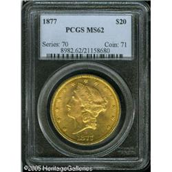 1877 $20  MS62 PCGS. Boldly impressed and struck in
