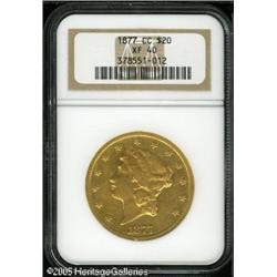 1877-CC $20  XF40 NGC. Luster outlines the stars an