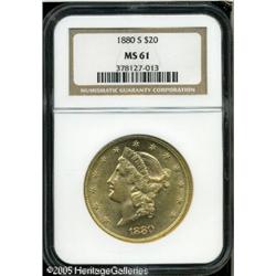 1880-S $20  MS61 NGC. Sharply struck and highly lus