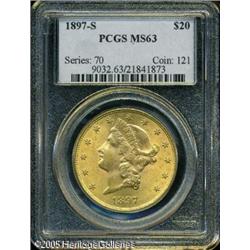 1897-S $20  MS63 PCGS. Brilliant and lustrous with