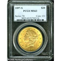 1897-S $20  MS63 PCGS. Peach-gold patination reveal