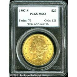 1897-S $20  MS63 PCGS. Well struck design elements,